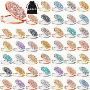 Compact Round Folding Rhinestone Hand Held Pocket Cosmetic Magnifying Mirror NEW